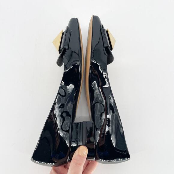 Valentino Black Patent Leather One Stud Square Toe Ballet Flat size EU 38 - Picture 5 of 13
